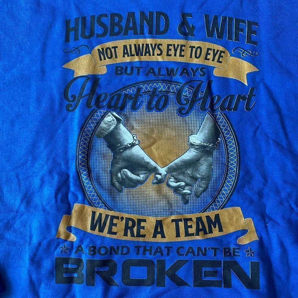 Husband and Wife Eye to Eye Heart in Hand Team Blue Hoodie 3XL